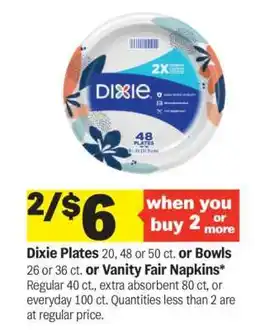 Meijer Dixie Plates or Bowls or Vanity Fair Napkins offer