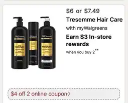 Walgreens Tresemme Hair Care offer