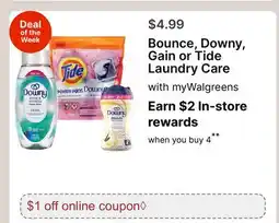 Walgreens Bounce, Downy, Gain or Tide Laundry Care offer