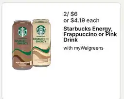 Walgreens Starbucks Energy, Frappuccino or Pink Drink offer
