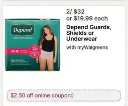 Walgreens Depend Guards, Shields or Underwear offer