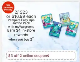 Walgreens Pampers Easy Ups Jumbo Pack offer