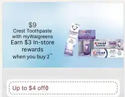 Walgreens Crest Toothpaste offer