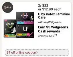 Walgreens U by Kotex Feminine Care offer