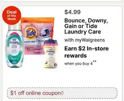 Walgreens Bounce, Downy, Gain or Tide Laundry Care offer