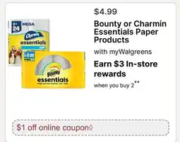 Walgreens Bounty or Charmin Essentials Paper Products offer