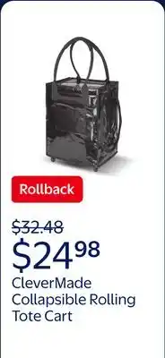 Walmart CleverMade 62L Collapsible Rolling Tote Cart, Black offer