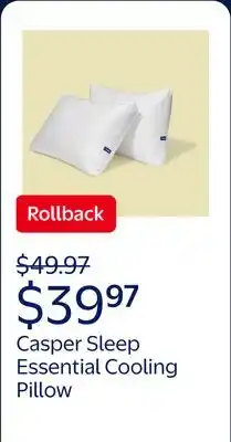 Walmart Casper Sleep Essential Cooling Pillow, Standard offer