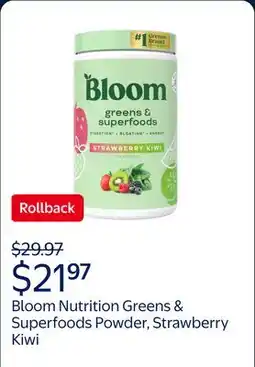 Walmart Bloom Nutrition Greens & Superfoods Powder, Strawberry Kiwi, 25 Servings offer