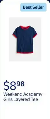 Walmart Weekend Academy Girls Layered Tee with Short Sleeves offer