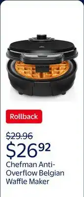 Walmart Chefman Anti-Overflow Belgian Waffle Maker with Shade Selector and Non-Stick Plates, Black offer