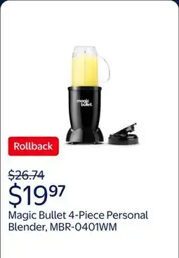 Walmart Magic Bullet 4 Piece Personal Blender MBR-0401WM, Black offer