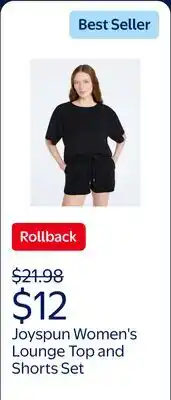 Walmart Joyspun Women's French Terry Lounge Sleep Short Sleeve Top and Shorts Set offer