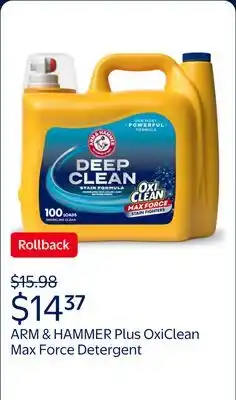 Walmart ARM & HAMMER Plus OxiClean Max Force Deep Clean Stain Detergent, Sparkling Clean offer