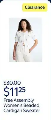Walmart Free Assembly Women's and Women's Plus Beaded Cardigan Sweater with Short Puff Sleeves, Lightweight offer