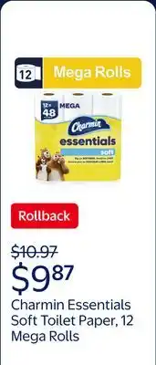 Walmart Charmin Essentials Soft Toilet Paper 12 Mega Rolls offer