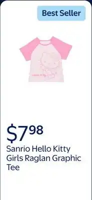 Walmart Sanrio Hello Kitty Girls Raglan Graphic Tee with Short Sleeves offer