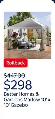 Walmart Better Homes & Gardens Marlow 10' x 10' Steel Frame Gazebo with Canopy and Mosquito Netting offer