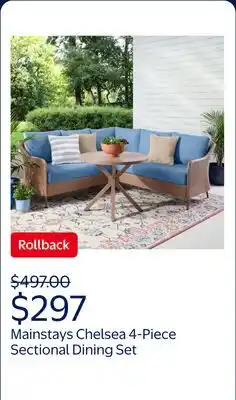 Walmart Mainstays Chelsea Outdoor Patio 4-Piece Sectional Dining Set, Blue offer