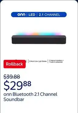 Walmart onn 20 Inch Bluetooth 2.1 Channel Soundbar with Multi-Color LED Lighting, Black offer