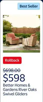 Walmart Better Homes & Gardens River Oaks Outdoor Swivel Gliders with Patio Covers offer
