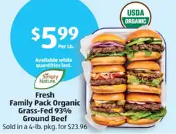 Aldi Fresh Family Pack Organic Grass-Fed 93% Ground Beef offer