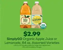 Grocery Outlet SimplyGO Organic Apple Juice or Lemonade offer