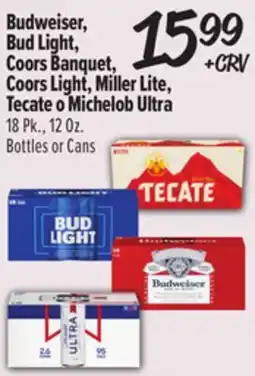 El Super Budweiser, Bud Light, Coors Banquet, Coors Light, Miller Lite, Tecate o Michelob Ultra offer
