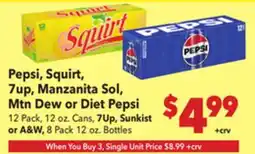 Vallarta Supermarkets Pepsi, Squirt, 7up, Manzanita Sol, Mtn Dew or Diet Pepsi offer