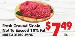 Vallarta Supermarkets Fresh Ground Sirloin Not To Exceed 10% Fat / MOLIDA DE RES LIMPIA offer