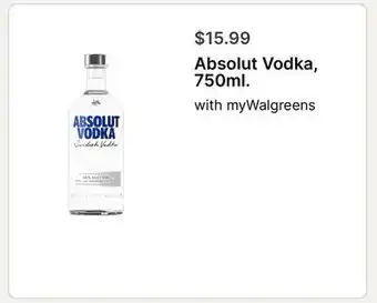 Walgreens Absolut Vodka, 750ml offer