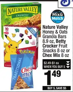 Super King Markets Nature Valley Honey & Oats Granola Bars 8.9 oz, Betty Crocker Fruit Snacks 8 oz or Chex Mix 8 oz offer