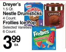 Superior Grocers Dreyer's 1.5 Qt. Nestle Drumsticks 4 Count, Frollies Ice Pop offer