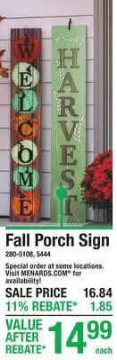Menards Fall Porch Sign offer