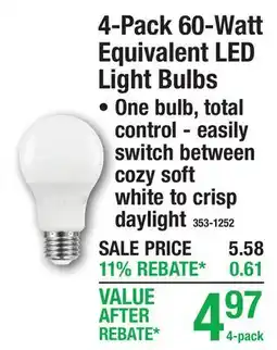 Menards 4-Pack 60-Watt Equivalent LED Light Bulbs offer