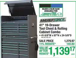 Menards MASTERFORCE 41 19-Drawer Tool Chest & Rolling Cabinet Combo offer