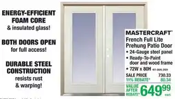 Menards MASTERCRAFT French Full Lite Prehung Patio Door offer
