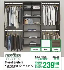 Menards Dakota Closets Closet System offer