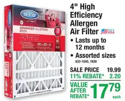 Menards 4 High Efficiency Allergen Air Filter offer