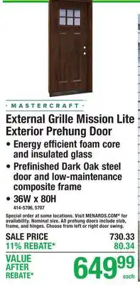 Menards External Grille Mission Lite Exterior Prehung Door offer