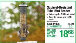 Menards Squirrel-Resistant Tube Bird Feeder offer