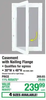 Menards Casement with Nailing Flange offer