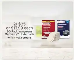 Walgreens 30-Pack Walgreens Certainty Underpads offer