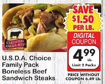 Certified Angus Beef U.S.D.A. Choice Family Pack Boneless Beef Sandwich Steaks