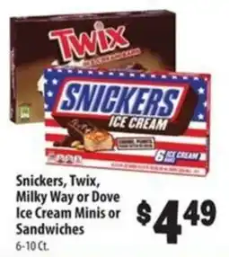 Food Giant Snickers, Twix, Milky Way or Dove Ice Cream Minis or Sandwiches offer