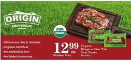 Pavilions Origin Provisions Organic Ribeye or New York Strip Steaks offer