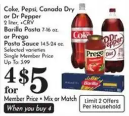 Pavilions Coke, Pepsi, Canada Dry or Dr Pepper Pasta Sauce offer