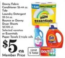 Pavilions Downy Fabric Conditioner, Tide Laundry Detergent, Bounce or Downy Dryer Sheets, Paper Towels offer