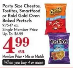 Pavilions Party Size Cheetos, Tostitos, Smartfood or Rold Gold Oven Baked Pretzels offer