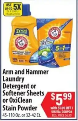 Food Giant Arm and Hammer Laundry Detergent or Softener Sheets or OxiClean Stain Powder offer